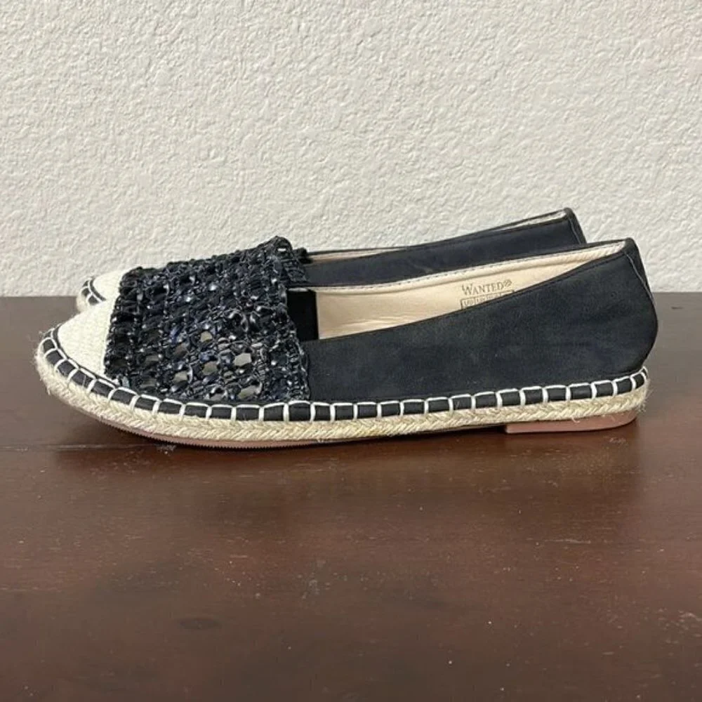 New Wanted Bristal Open Weave Cap Toe Espadrille Flats Loafer Shoes Black 6.5
